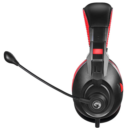 Marvo Scorpion H8321S Gaming Headset, Stereo Sound, Flexible Omnidirectional Microphone, 40mm Audio Drivers, On-ear Volume Control, 3.5mm Connection, Black and Red