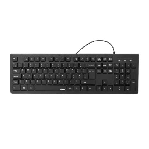 Hama KC-200 Multimedia Keyboard, USB, Flat Keys, Splash Proof